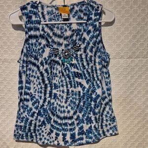 Ruby Rd. P/S Beaded Bohemian Blue Patterned Sleeveless Top